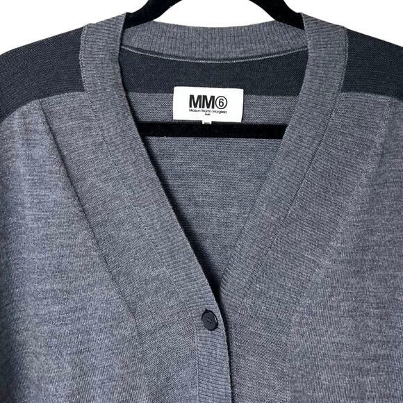 MM6 Maison Martin Margiela Wool V-Neck Knit Cardigan Button Front Sweater Gray - Picture 2 of 10